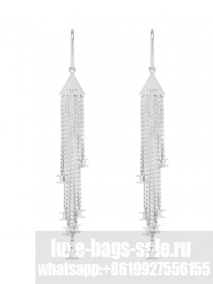 Celine Women's Triomphe Folk Fringe Earrings In Brass With Rhodium Finish Silver