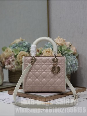 Medium Lady Dior Bag Latte and Powder Pink Cannage Calfskin M0565OWR