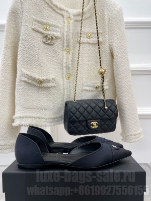 Chanel pointed toe silk Flat Sandals Navy 2023 Collection