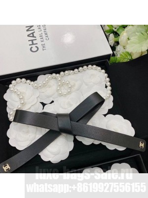 Chanel Pearl Lambskin Leather Belt AA7416 Black/Pearly White  2021 Collection