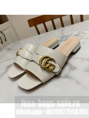 Gucci Leather Double G Flat Slide Sandals White 2021 Collection