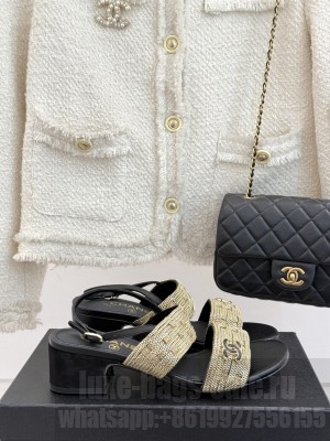 Chanel Leather & metal Chain CC Logo 4cm Sandals Black 2025