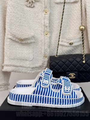 Chanel Stripes Beach Flat Sandals 2024 09