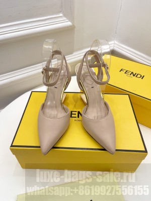 FENDI FIRST 85mm Beige Leather high-heeled sandals With Ankle Strap 2022 Collection