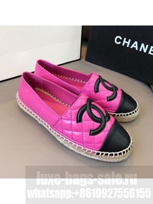 Chanel Quilted Calfskin Flat Espadrilles G29762 Hot Pink/Black 2020 Collection