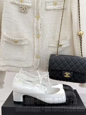 Chanel Lambskin & Patent Calfskin Mary Janes G46323 5cm Pumps white 2025  