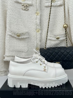 Chanel Women's Lace-up Calfskin Moccasins Loafer  White 2024
