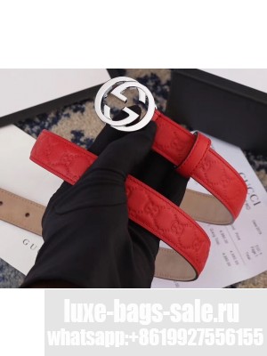 Gucci Width 2.5cm Signature Leather Belt Red with Interlocking G Buckle