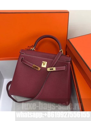 Hermes Kelly 25 Bag in Calf Leather with Gold Hardware Burgundy
