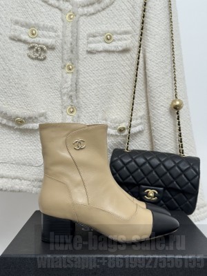 Chanel Calfskin 6cm Heel Ankle Boots 2023 Beige