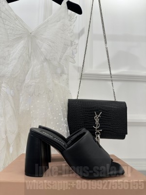 Miu Miu Lambskin 8.5CM Flat Slide Mule black