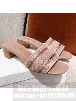 Dior Dway Embroidered Cotton Heel Slide Sandals 5cm Light Pink Spring/Summer 2021 Collection