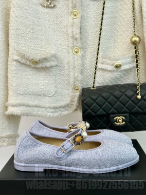 Chanel Tweeds & Fabrics Mary Jane Blue