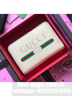 Gucci Print Leather Card Case 496319 White