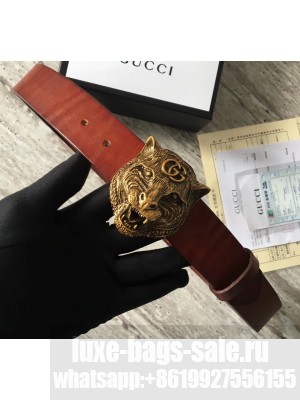 Gucci Leather Belt Brown With Feline Buckle 409420