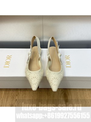 Dior J'Adior Slingback Flat in White Canvas Embroidered with Saint-Gall Motif 2023