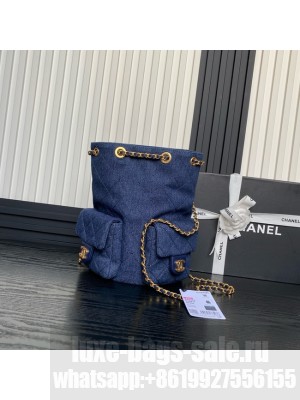 CHANEL BACKPACK Washed Denim AS5310 dark blue