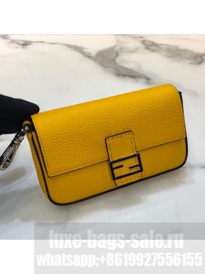 Fendi Nano Baguette Charm in Yellow Grained Leather  2021 Collection