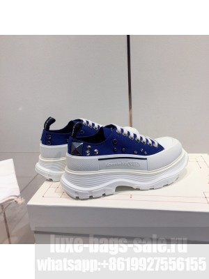 Alexander McQueen Tread Slick Low-Top Studded Sneakers Fall/Winter 2020 Collection, Blue/White