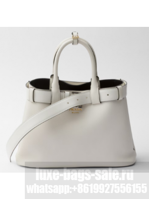 Prada Buckle medium leather handbag with belt 1BA434  White&Black