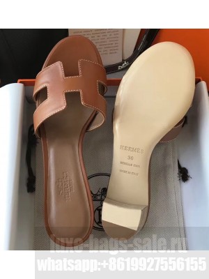 Hermes Heel 5cm Oasis Slipper Sandals in Swift Box Calfskin Brown 03
