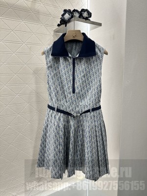 Christian Dior Dioriviera Belted Dress Blue and White Dior Oblique Jacquard Technical Taffeta
