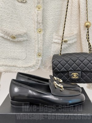 Chanel Calfskin Loafers Flat with CC Black 2025 G46194