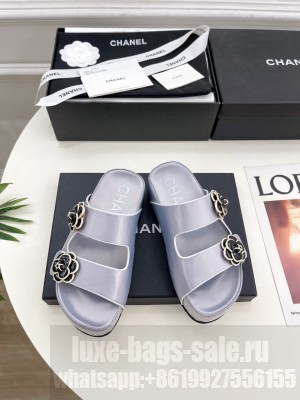 Chanel Camellia platform calf leather mules gray 2025