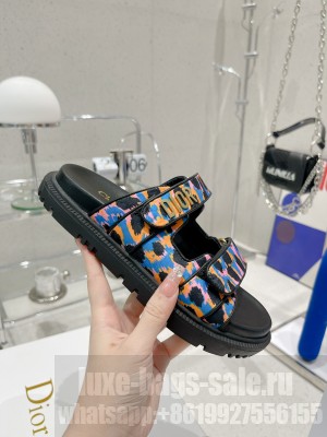 Dior DiorAct Print Fabric Flat Slide Sandals Blue/Orange 2022