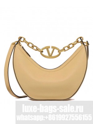Valentino Small Vlogo Moon Hobo Bag In Grainy Calfskin With Chain Apricot