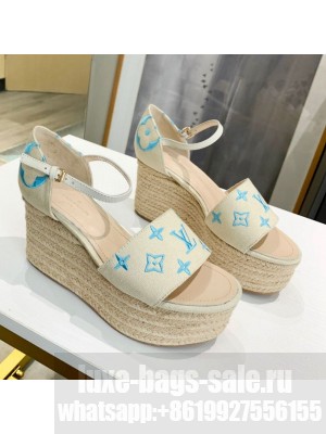 Louis Vuitton Starboard Monogram Canvas Wedge Sandal White/Blue 2021 Collection