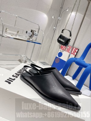 JIL SANDER Lambskin pointed toe Mule Flat Black
