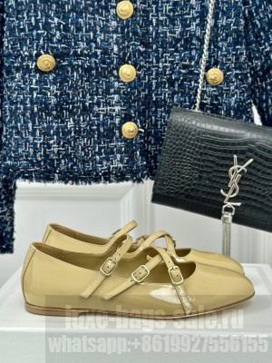 CELINE LES BALLERINES CELINE CRISS-CROSS BABIES BALLERINA IN PATENT CALFSKIN BEIGE