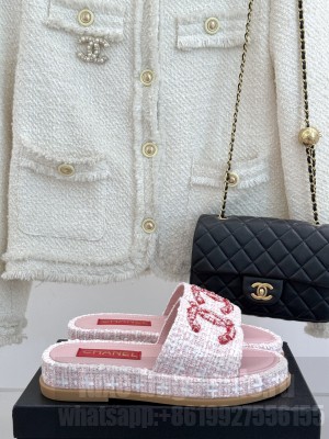 Chanel Tweed CC Logo Slide Mule Pink 2025