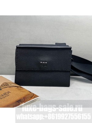 Fendi Men's Grained Leather Messenger Mini Bag Black  2021 Collection