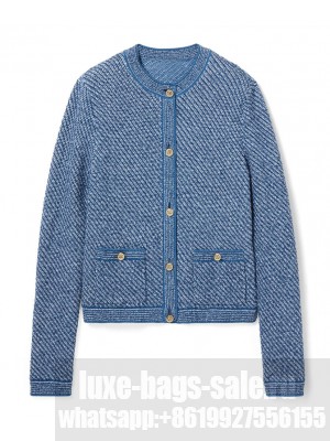 Gucci Women's Fine Cotton Crewneck Cardigan Blue