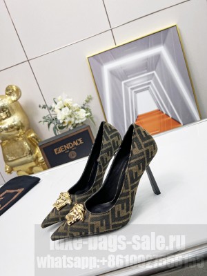 Versace x Fendi 11cm Fendace FF Fabric Pumps Brown 2022 Collection