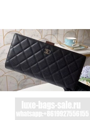 Chanel Classic Bi-fold Wallet Clutch Bag With Handle Strap A70525 Grained Calfskin Black/Silver