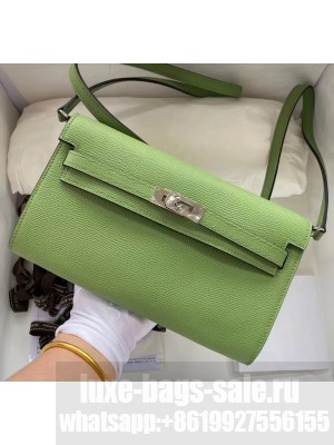 Hermes Kelly Long To Go Wallet in Original Epsom Leather Green/Silver 2020 Collection