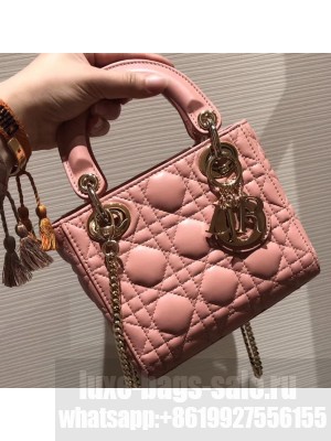 Lady Dior Mini Bag in Cannage with Chain Pink