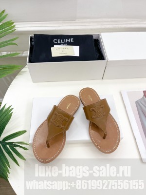 CELINE TRIOMPHE FLAT THONG IN CALFSKIN BROWN