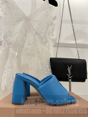 Miu Miu Lambskin 8.5CM Flat Slide Mule Blue
