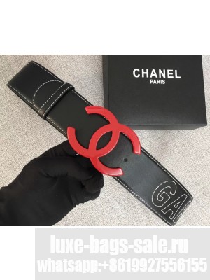 Chanel Width 5.3cm Leather Belt Black Gabrielle with Red CC Logo
