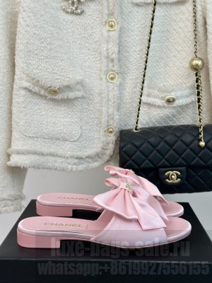 Chanel Satin Bow Flat Pink 2024