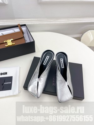 JIL SANDER Lambskin Squared Toe 6.5cm Silver Mules