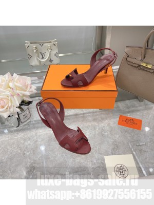 Hermes Leather Heeled Sandals 7cm Burgandy 2021 Collection 