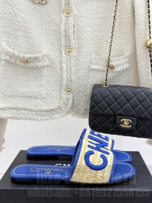 Chanel Knit Flat mules CC logo blue 2025