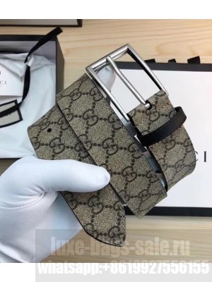 Gucci GG Supreme Belt with Silver Buckle 38mm Width 