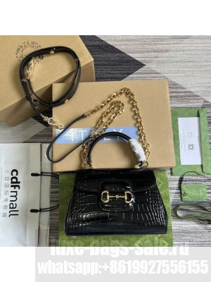 GUCCI HORSEBIT 1955 MINI BAG 703848 Crocodile skin black