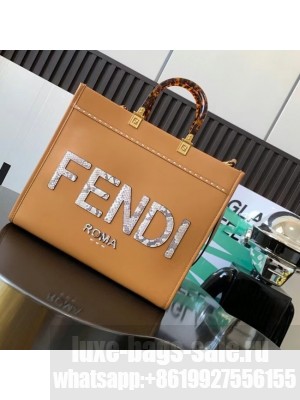FENDI SUNSHINE MEDIUM leather and elaphe shopper 8BH386A brown